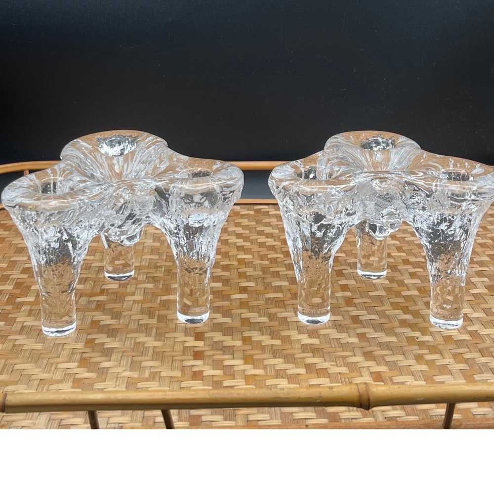 Vintage Swedish‎ Kosta Boda "Igloo" candle holders pair Göran Wärff 1970